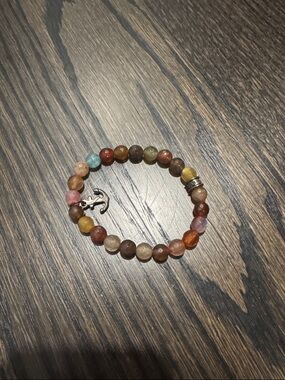 Multicolor Beaded Anchor Charm Bracelet - Unbranded